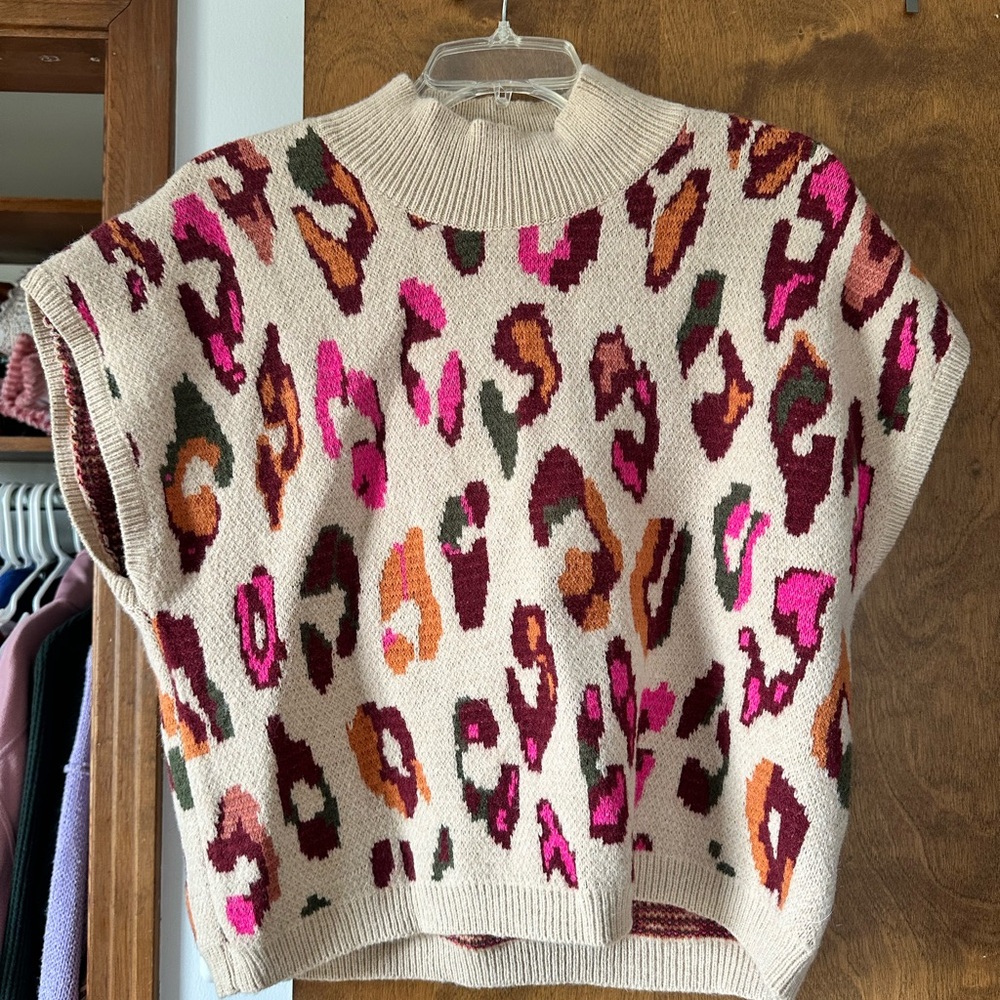 Entro Multicolor Leopard Print Cowl Neck Sweater